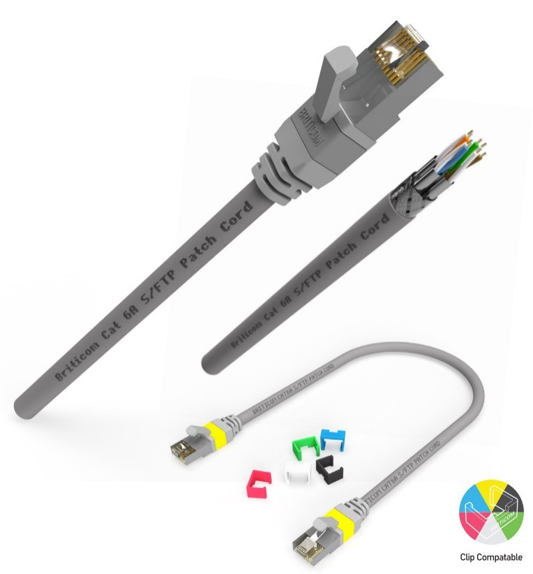 Cordon RJ45 CAT6A S/FTP gris 0,5 m Briticom SFTPC6ACGRY0.5PS-P