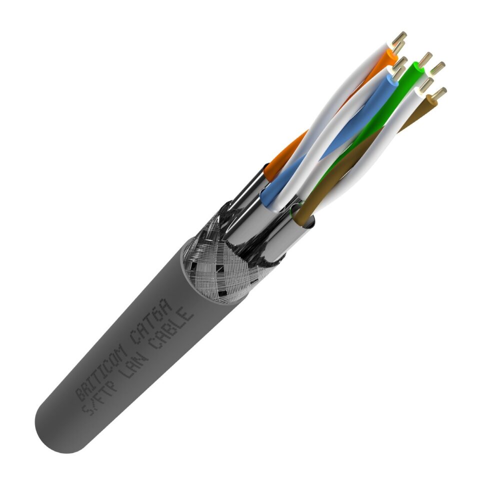 Câble CAT6A S/FTP LSZH gris 500 m Briticom SFTPC6ALSGRY500-P