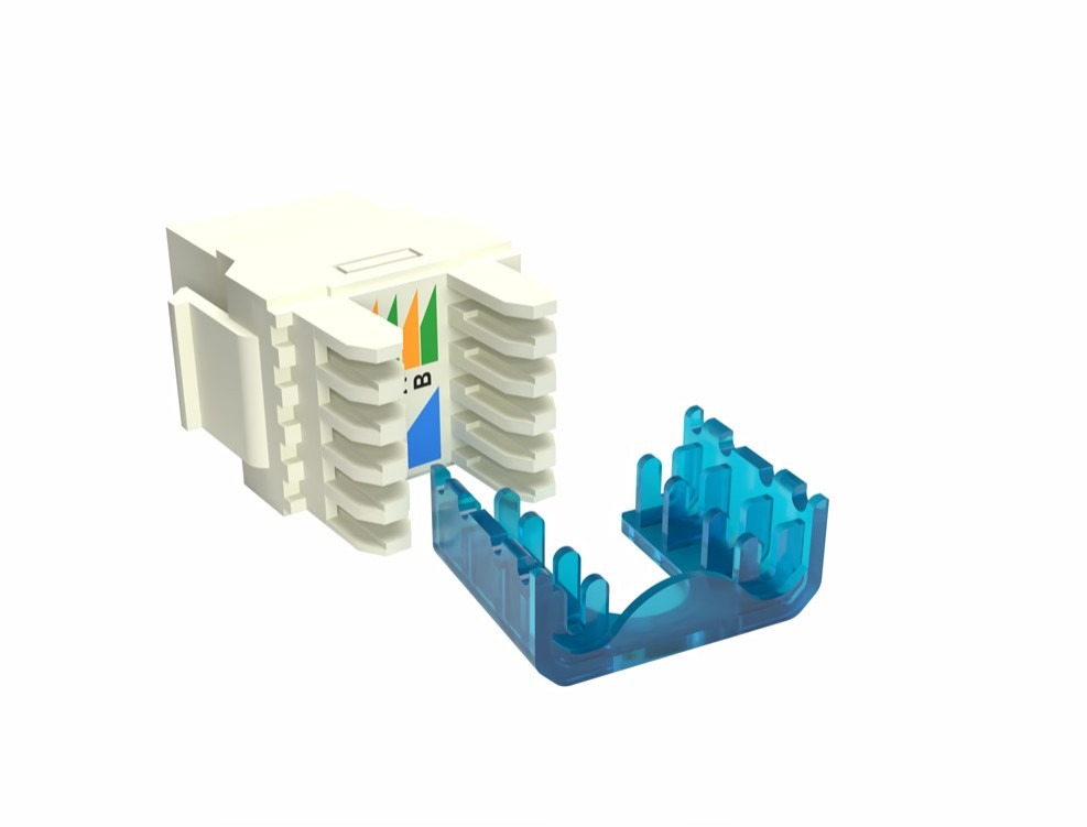 Prise keystone RJ45 CAT6 UTP 180° blanche Briticom UTPC6KJ180WHT-E, vue 3
